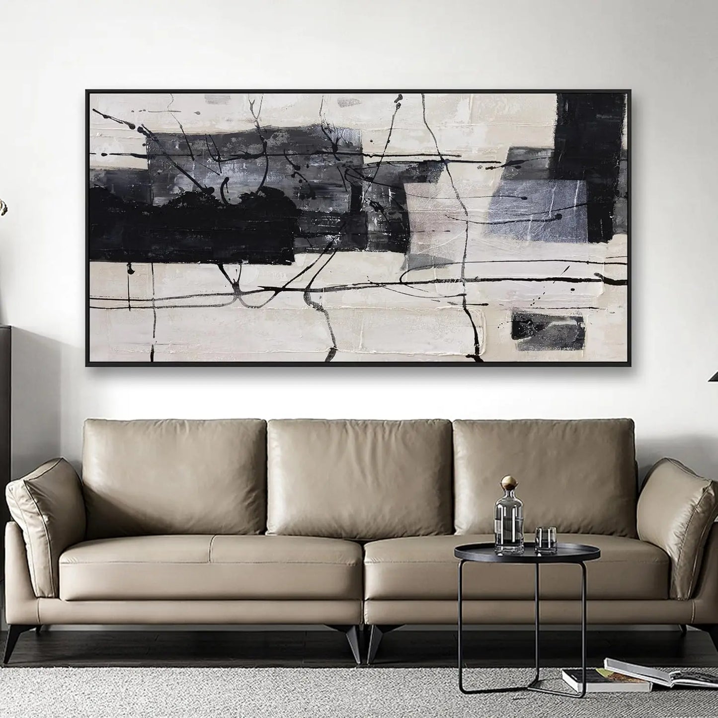 Large Abstract Wall Art Black White Canvas Painting Modern Home Decor 29x58 Inch Framed Artwork for Living Room Bedroom