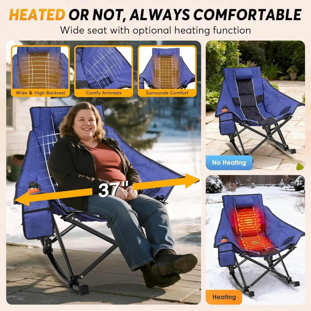 Oversized Padded Heated Camping Chair with 20000mAh Power Bank and Carry Bag
