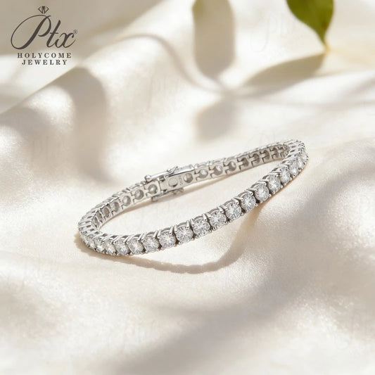 4mm Moissanite 925 Sterling Silver Color on Hand Princess Tennis Bracelet Bangle for Women Anniversary Gift Jewelry 6/7/8 inch