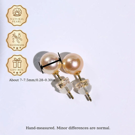 Mysoya Japan Akoya Cream Golden Pearl Stud Earrings 7-7.5mm S925 Gift Box Valentine's Day Birthday Gift For Her