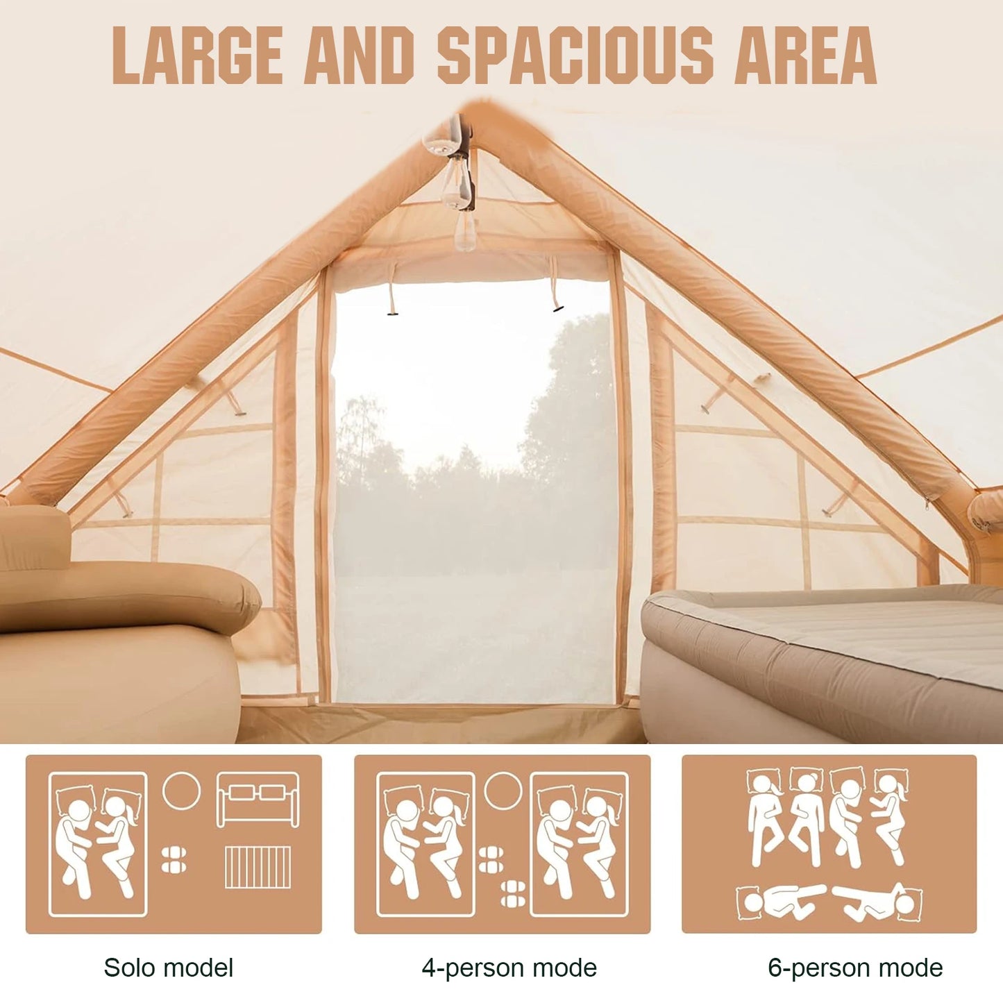 4-6 Person House Air Family Tunnel Tent with Hand Pump Instant Glamping Camping Tents House Storage Bag for Adults Travel Hiking