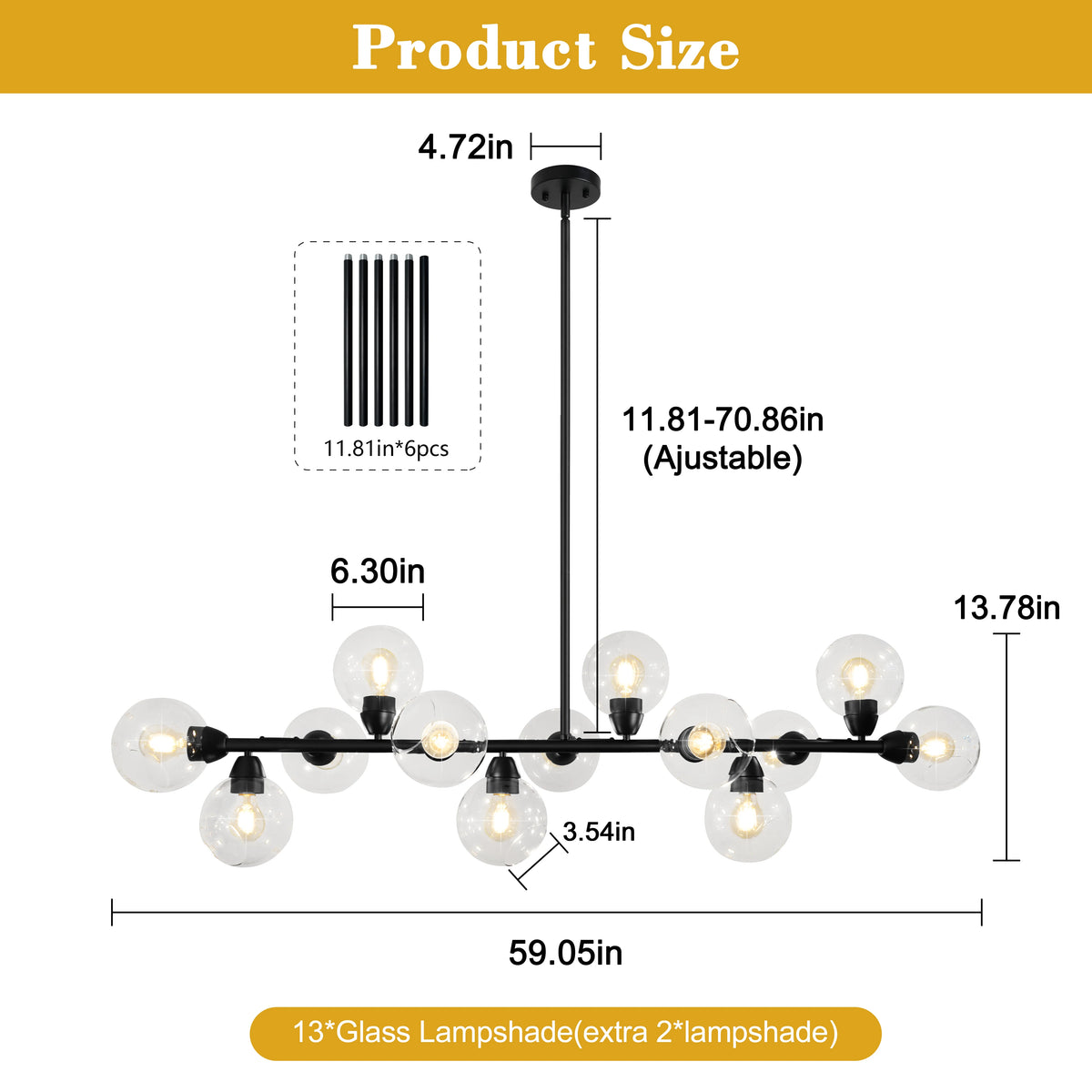 Modern Linear Chandelier Dimmable Glass Bubble Pendant Light Kitchen Living Dining Room Black Home Decor Hanging Lamp