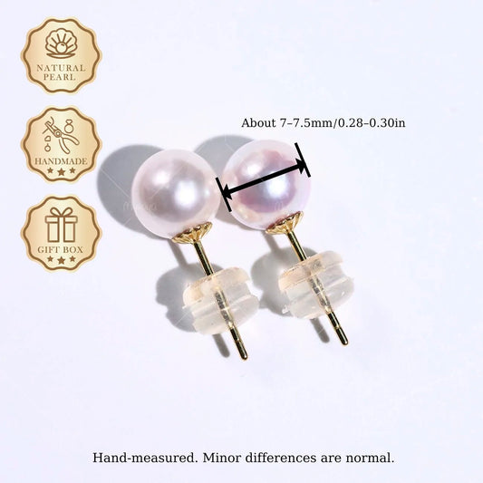 Mysoya Japan Akoya Pearl Stud Earrings 7-7.5mm K18 Gift Box Valentine's Day Birthday Gift For Her