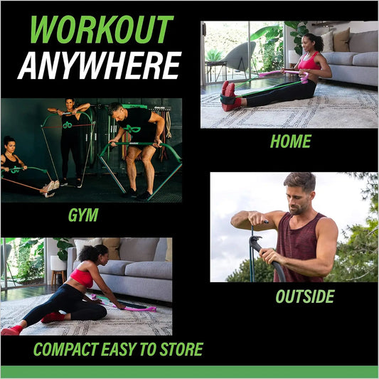 Portable Home Gym Resistance Bands and Bar System for Travel, Fitness, Full Body Workout Equipment Set