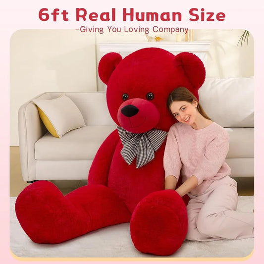 6 Feet Life Size Big Teddy Bear Plush Stuffed Animal Red Adorable Soft Gift for Christmas Valentine Birthday Long Distance
