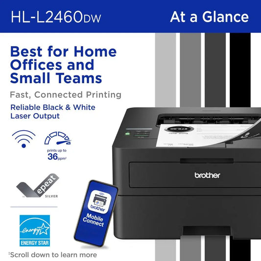 HLL2460DW Wireless Compact Monochrome Laser Printer with Duplex, Mobile Printing, Black amp White Output Includes Refresh Subscr