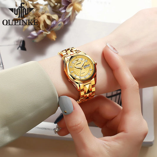 OUPINKE 3172 Mechanical Ladies' Watch Diamond Dial Auto Calendar Sapphire Mirror Imported Japan Automatic Movement Set