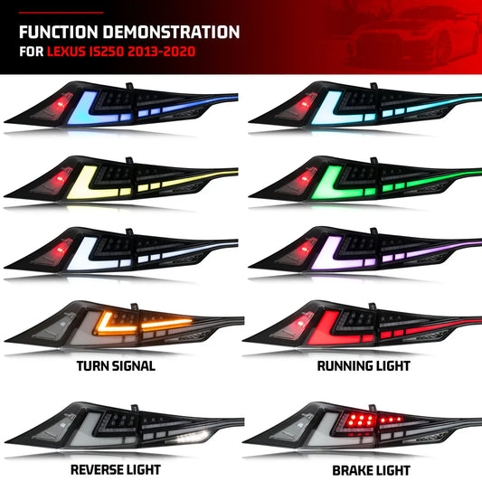 LED RGB Tail Lights for Lexus IS250 IS350 IS200t IS300 ISF 3IS 2014-2020 Color Change Multicolor Clear Rear Lamps Assembly