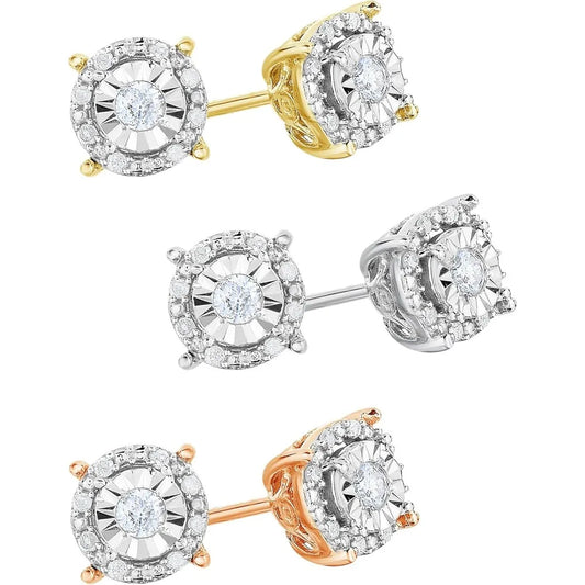 Sterling Silver Women's Diamond Halo Stud Earrings Set, I-J Color, I2-I3 Clarity, 925 Silver Long-Lasting Jewelry