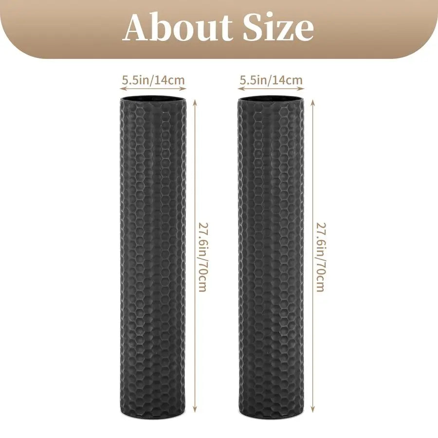 Black Tall Floor Vase 27.6in Metal Modern Cylinder Floor Vases for Fireplace with Honeycomb Texture Set of 2 Large Decorative V