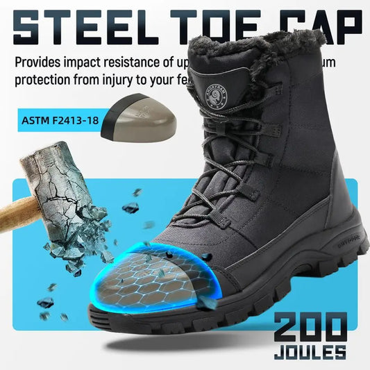 Winter Steel Toe Boots for Men Comfortable Slip Resistant Puncture Resistant Indestructive Construction Work Shoes Warm Faux Fur