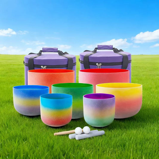 Colored Quartz Crystal Singing Bowl 7pcs Chakra Set Sound Healing Meditation with/without Free Carry Bags