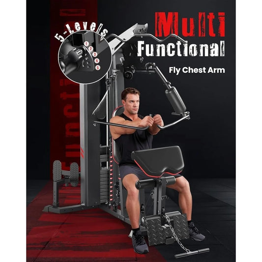 All-in-One 150 lbs Home Gym System with Pulley, Chest Fly, and Leg Press for Comprehensive Fitness Training