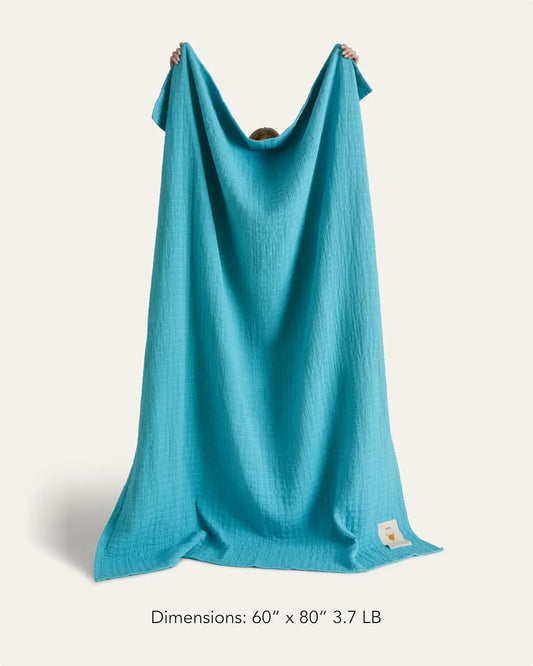 Summer Cotton Throw Blanket - 100% Breathable & Lightweight for Outdoor Picnics, Beach, Park - Machine Washable 60x80 Teal