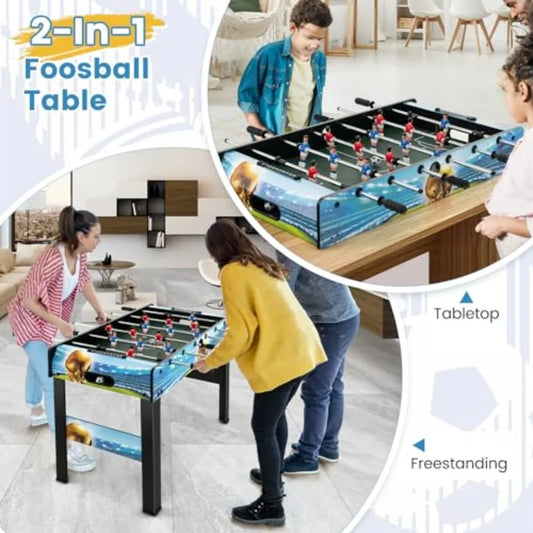Foosball Table 2-in-1 Tabletop and Freestanding Soccer Game Table with Detachable Leg Ergonomic Handle 2 Balls Adults Youth Foo