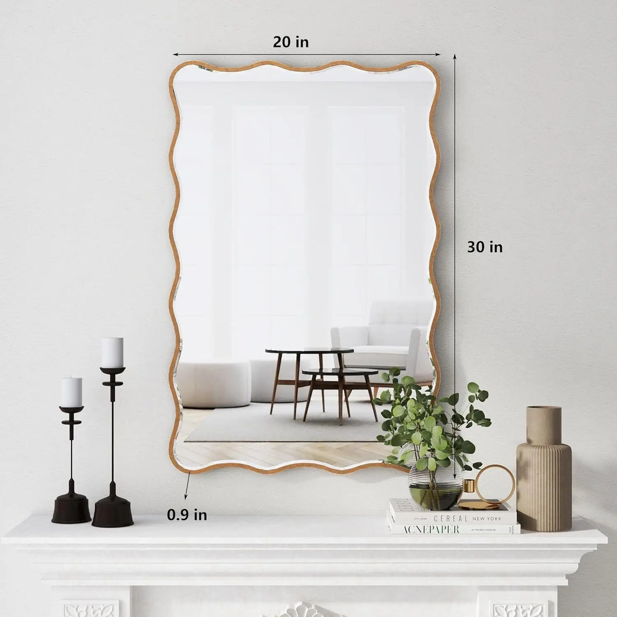 SHYFOY 20x30” Wall Mirror Decorative, Antique Mirror Gold Wavy Irregular Mirror