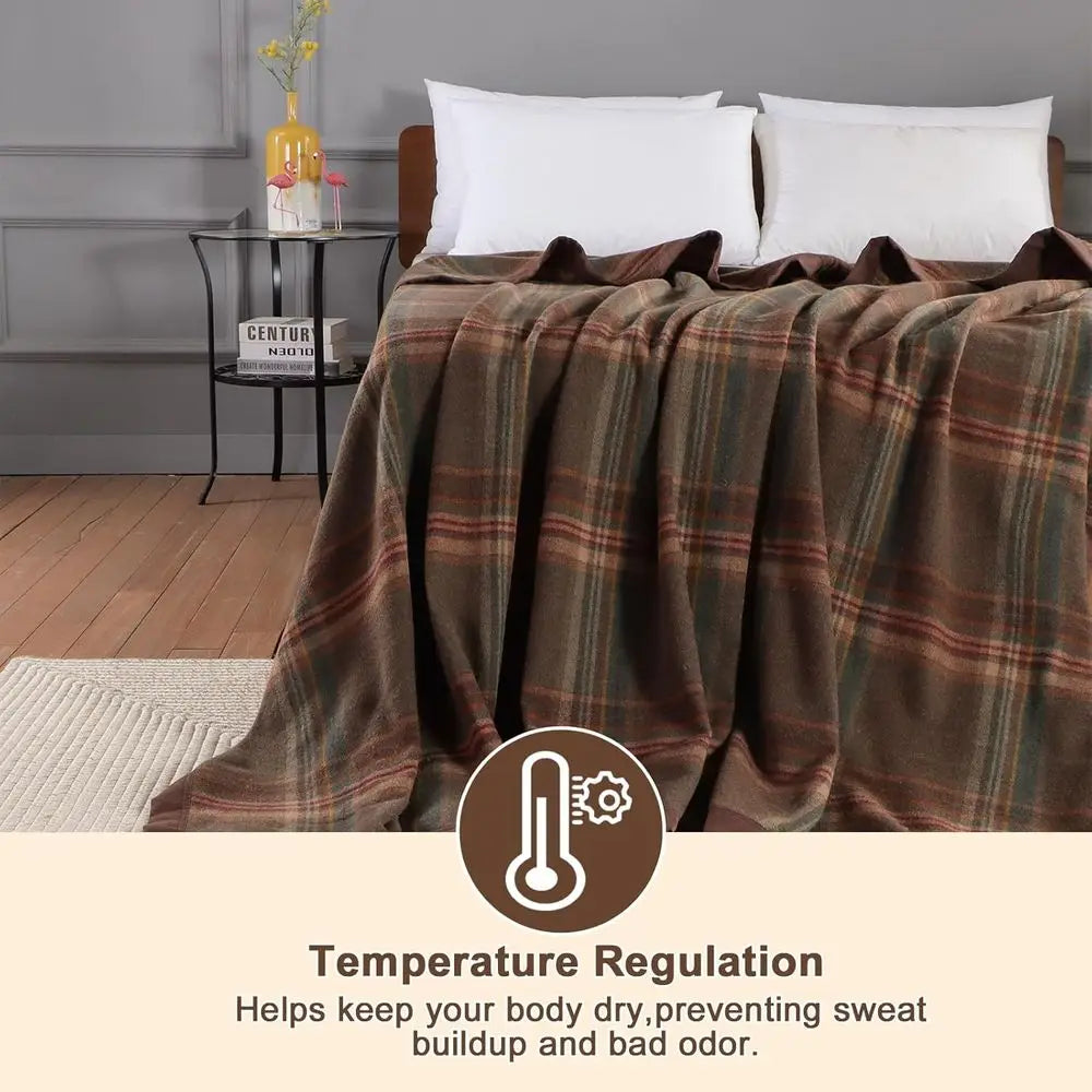 Pure Merino Wool Queen Size, Australian Organic Natural Wool Blanket, Hypoallergenic Wool Blanket for Bed, Medium Weight, Plaid
