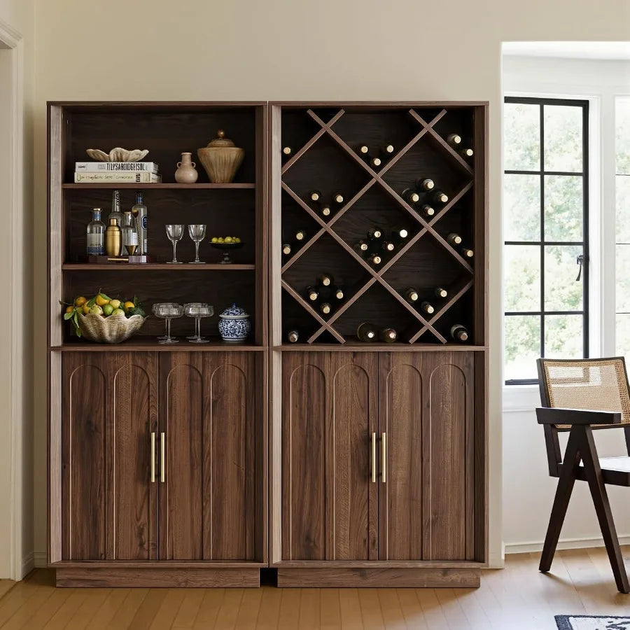 70.87" Tall Liquor Cabinet, Diamond Wine Rack, Walnut