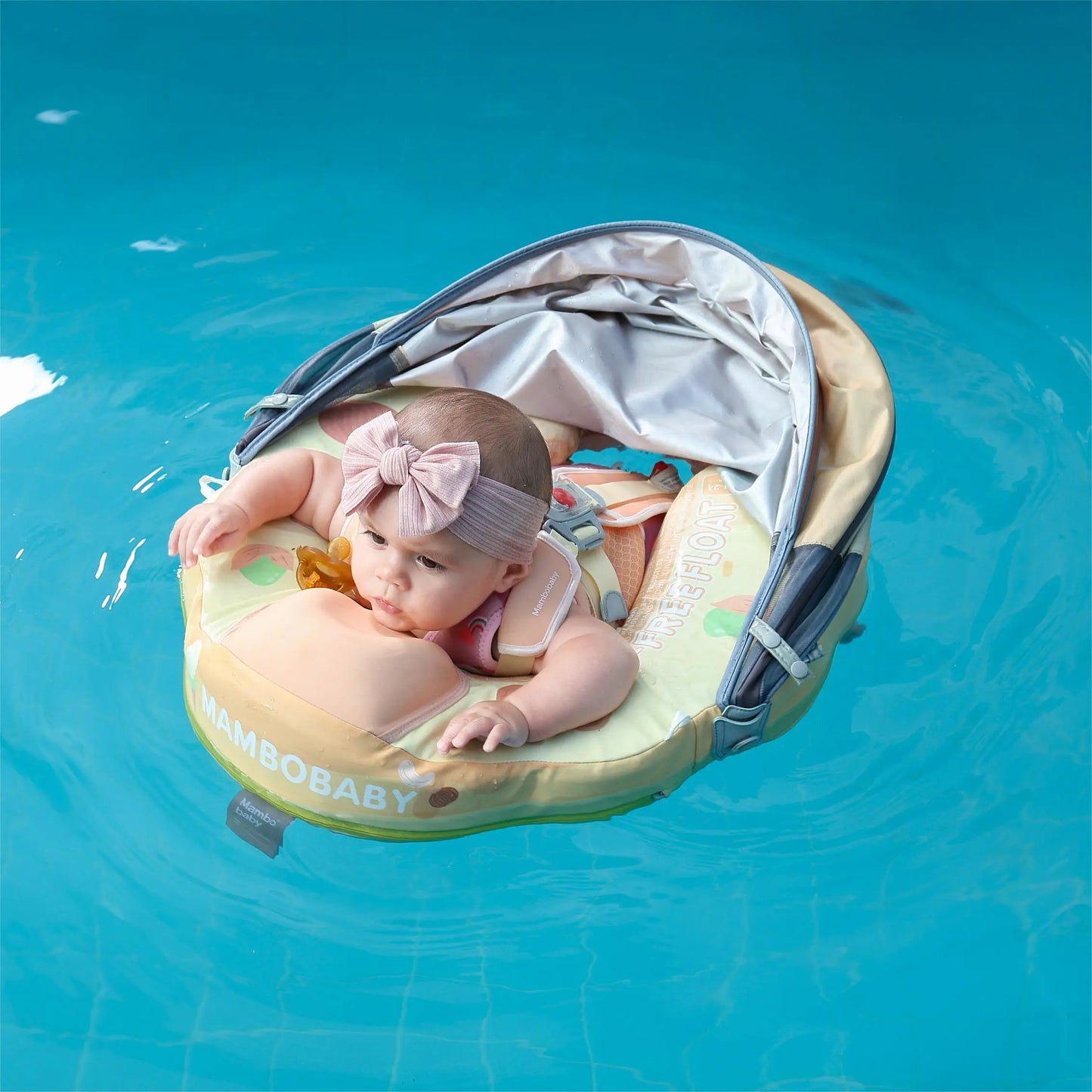 Mambobaby Baby Float Non-Inflatable Baby Pool Float with Canopy Upgraded Baby Swimming Floats 3-24 Months
