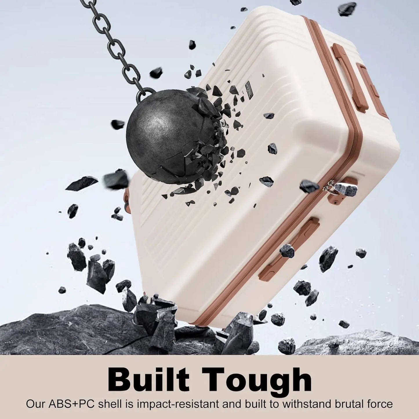 3-Piece Carry-On Luggage Set with Spinner Wheels & TSA Lock, Lightweight ABS+PC Hard Shell (20in, Beige) - 4-Year Warranty