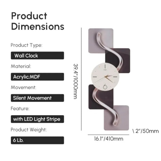39.4 Silent LED Wall Clock with Modern Abstract Geometric Design for Elegant Living Room and Bedroom Decor Non-Ticking Sound Ea