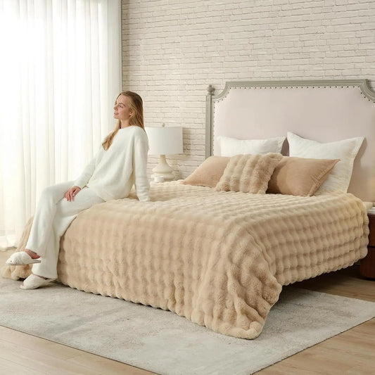 Cozy Faux Fur Throw Blanket, King Size 108x90 Inches, Soft Thick for Bed Sofa Living Room