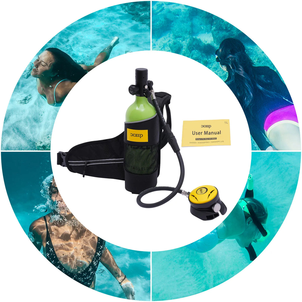 1L Mini Scuba Tank 3000PSI Aluminum Diving Cylinder for Beginners with 15-20min Underwater Rebreather Mini Scuba Diving Tank Set