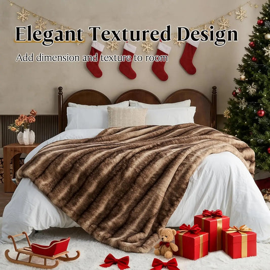 Soft Faux Fur Blanket - Warm Plush Throw for Couch, Bed, Living Room, Reversible Design, Brown 60x80 Inches