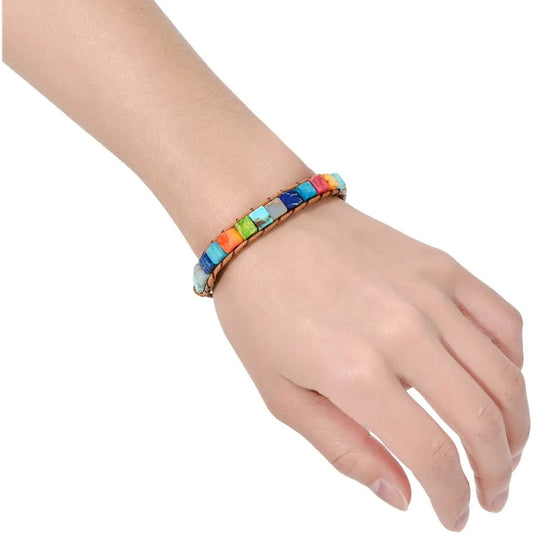 7 Chakra Leather Wrap Bracelet for Women Men with Natural Stone Beads Boho Unisex Jewelry Gift