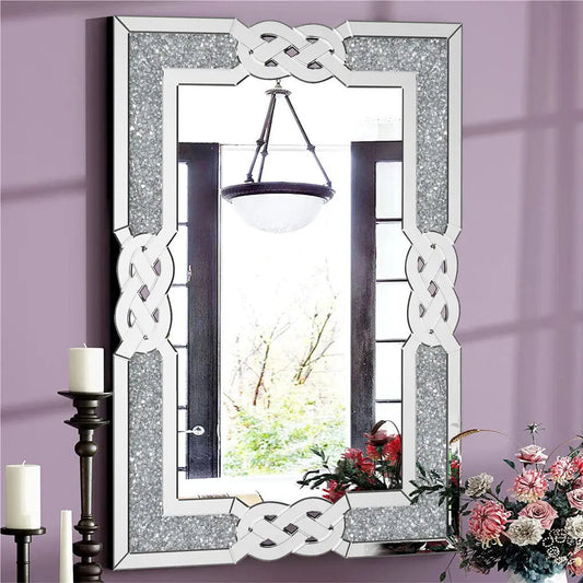 LUVODI Wall Decorative Mirror Silver Crystal Crush Glass Mirror for Living Room/Bed/Dining Room/Bath Room Decor