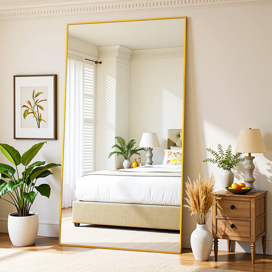 Full Length Mirror, 78"x38" Floor Mirror with Stand, Hanging Mounted Mirrors for Bedroom, Living Room, Dining Room, Rect