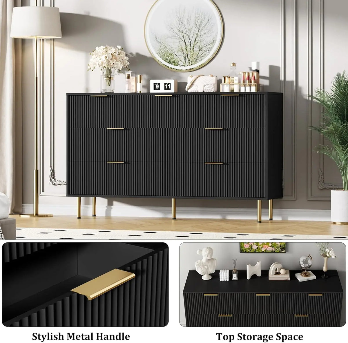 7 Drawers Dresser for Bedroom, Living Room Cabinet, Fluted Dresser Chest of Drawers with Handle, Wood Modern Dressers for Closet, Bedroom Living Room