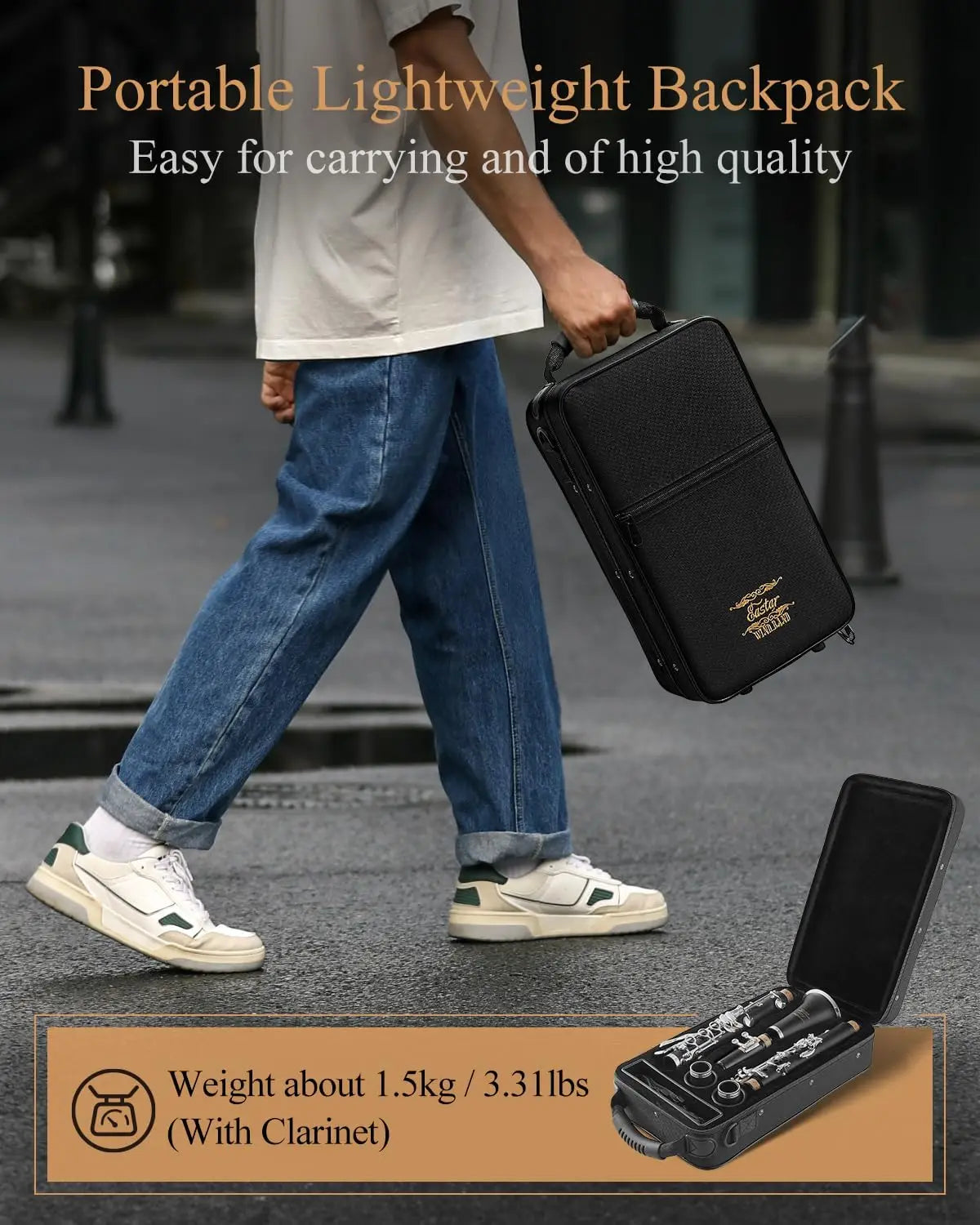 Upgraded Ebonite Bb Clarinet with Silver-Plated Keys, 2 Barrels, Hard Case, and Cleaning Kit for Intermediate Players