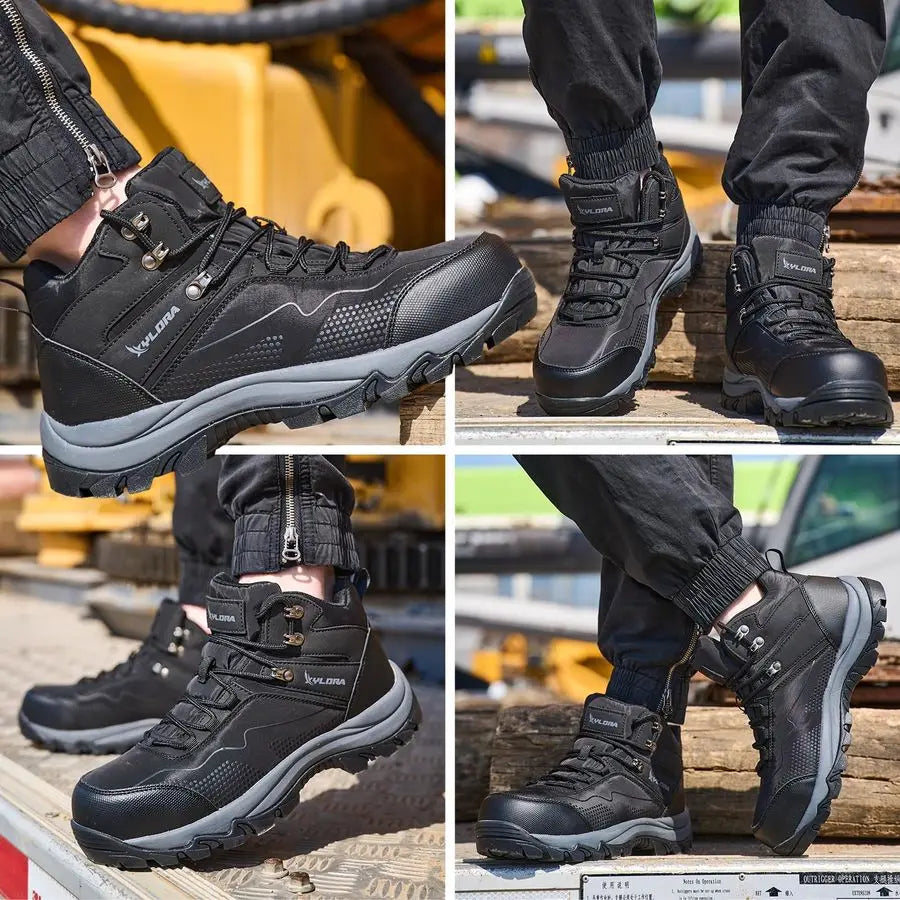 Steel Toe Boots for Men Wide Width Non Slip Work Boots Lightweight Slip Resistant Safety Shoes Indestructible Construction Compo