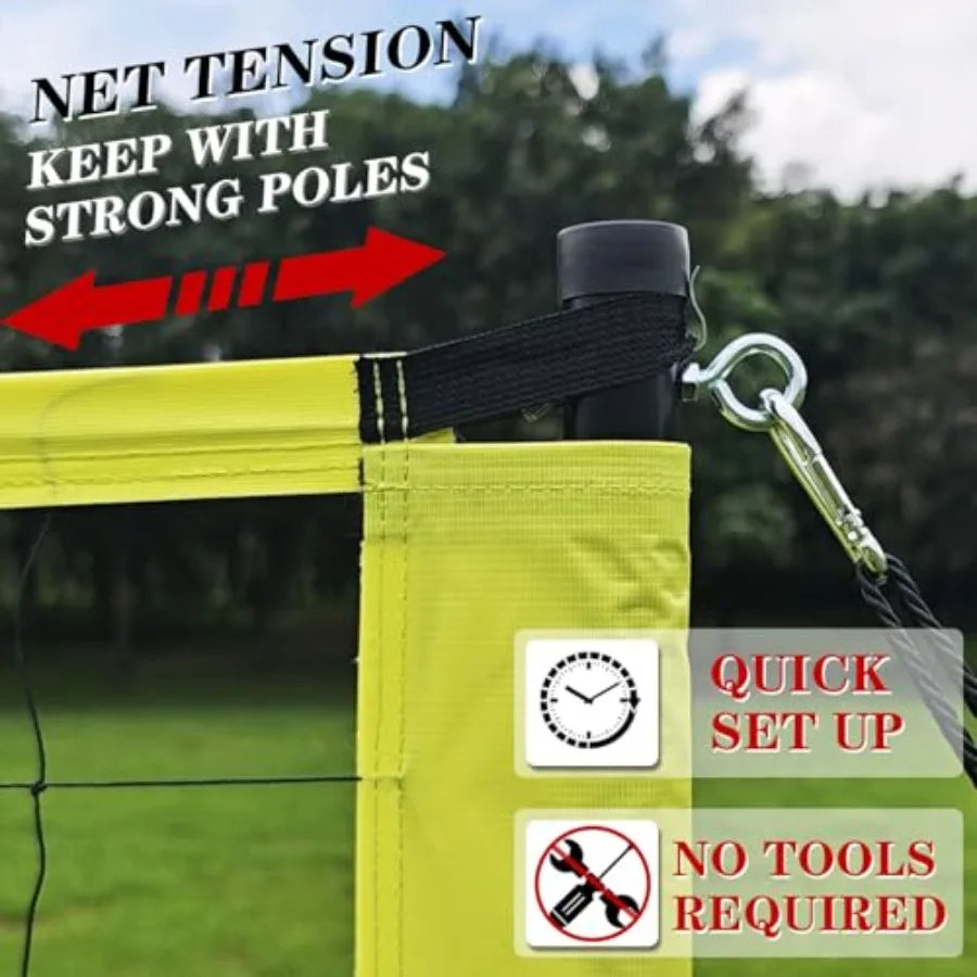 Outdoor Portable Volleyball Net System - Adjustable Hght Poles with Soft Volleyball Ball Pump Hammer Boundary Line and Carry Ba
