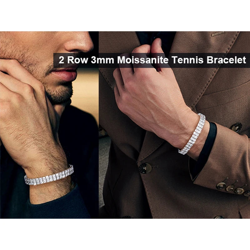 6mm Round Cut Moissanite Tennis Bracelet for Women GRA Certified 925 Sterling Silver 2 Rows Tennis Bracelets Fine Jewelry Gifts