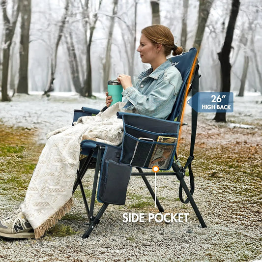 Heated Camping Chair with Adjustable Warmth, High Back Support, 400lbs Capacity, Portable Folding Design for Outdoor Sports