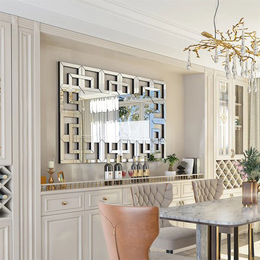 LUVODI Modern Silver Wall Decorative Mirror with Polished Hollow-out Art Mirrors for Home Hotel