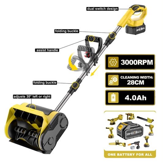 3000RPM Brushless Electric Snow Sweeper Rechargeable Cordless Handheld Household Street and Yard Snow Removal Tool with Battery