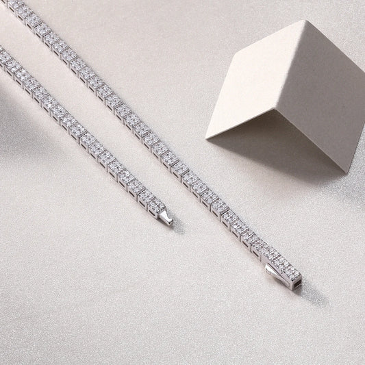 JIUZUAN Moissanite Tennis Necklace 925 Sterling Silver 18K Gold Plated Classic Style for Women Gift with GRA Certificate