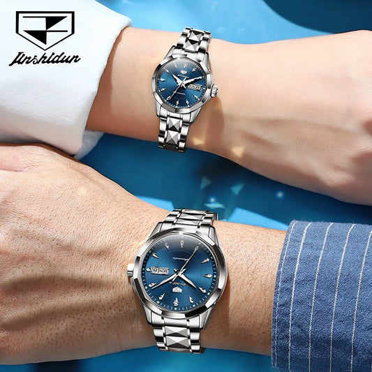 JSDUN Top Romantic Couple Watch Tungsten Steel Strip Imported Movement Imported Movement Automatic Mechanical Watch for Lovers