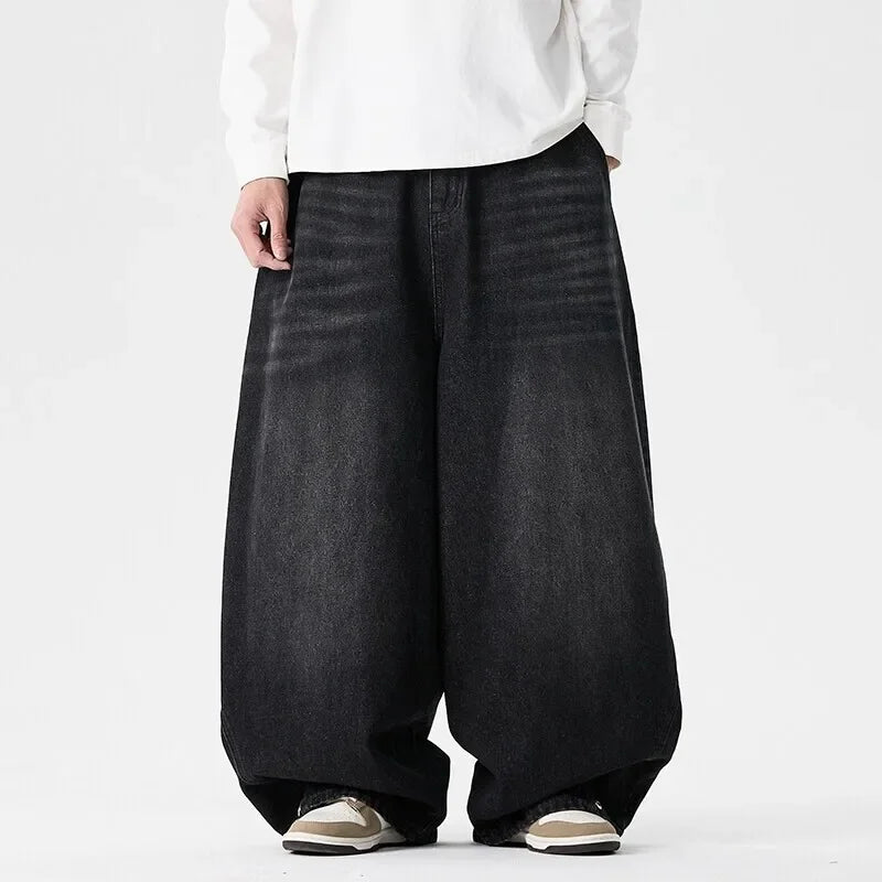 Men'S Plus Size Jeans Japanese Retro Hong Kong Style Jeans Loose Casual Wide Leg Pants Casual Pants Hip-Hop Pants