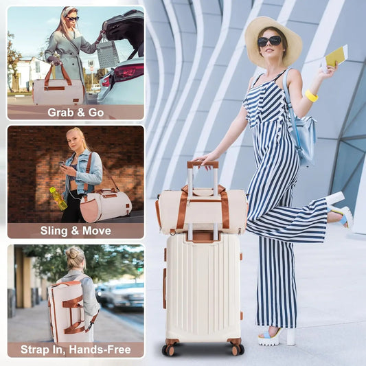 3-Piece Carry-On Luggage Set with Spinner Wheels & TSA Lock, Lightweight ABS+PC Hard Shell (20in, Beige) - 4-Year Warranty