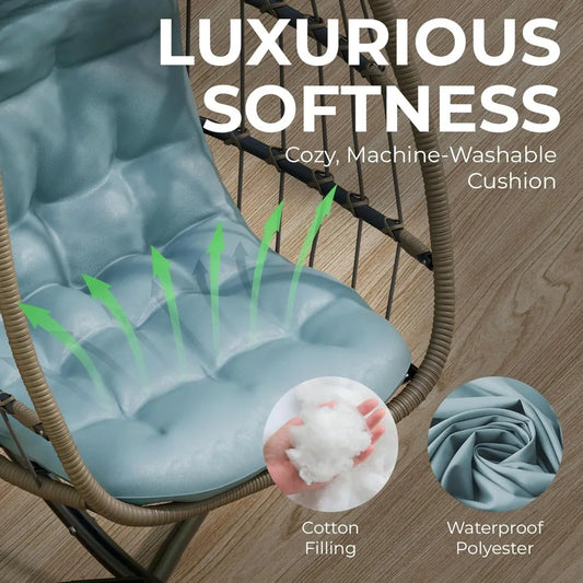 Hanging Egg Chair with Stand - Indoor/Outdoor Swing Hammock Chair with Plush, Washable Cushions, 350LBS Capacity, Idea