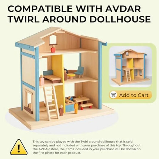 Wooden Dollhouse Furniture and Accessories Set 18 Pcs Miniature Doll House Furniture with Wood Dolls for Bedroom Living Room Di