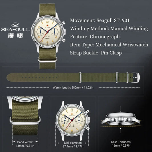 Seagull 1963 International Edition Watch for Men Chronograph Manual Winding Mechanical Watches Original ST1901 D304 Memorial