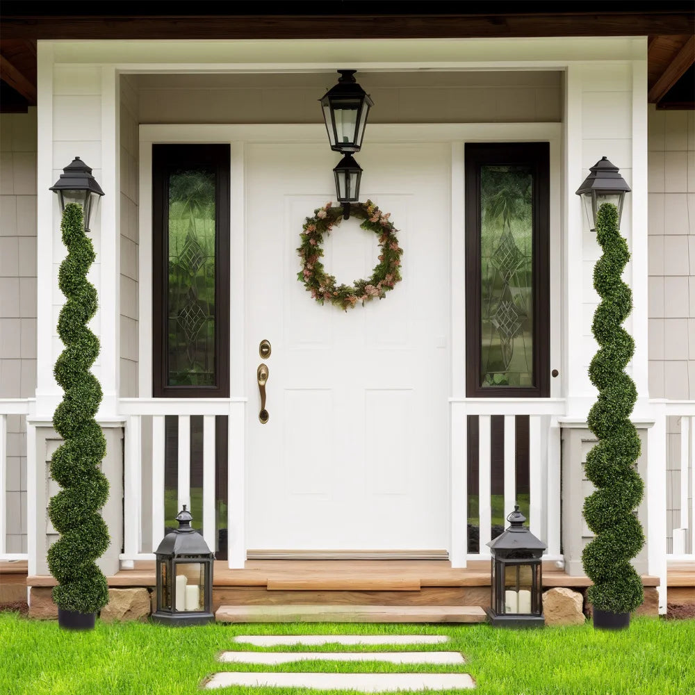Spiral Topiary Trees Artificial Outdoor Faux Boxwood Plants Large Twisted Green Potted Trees for Garden Front Porch Patio Planter Decoration, 1pc/set