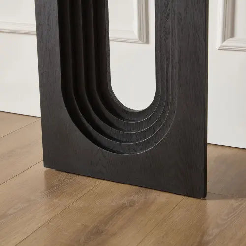 Black 47.24 inch living room small side table, entrance table, MDF, Narrow console table with circular design