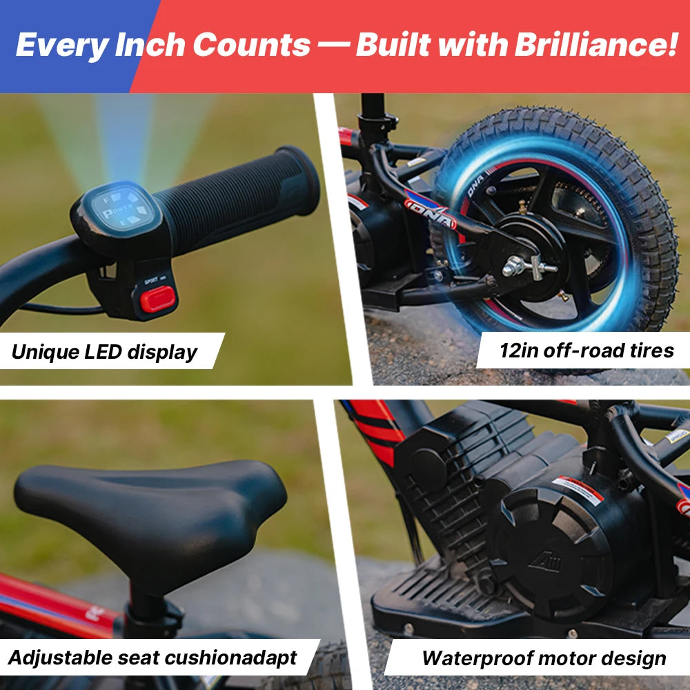 RFN Kids 24V Electric Balance Bike – 170W Motor, 2-Speed Mode, 12" Off Road Electric Dirt Bike, Safe Starter Ebike for Ages 3+