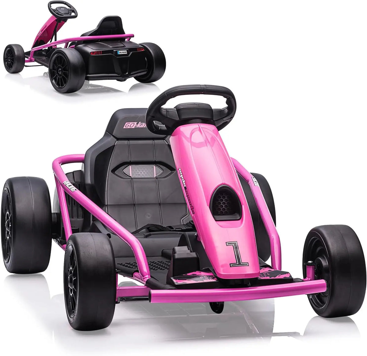 24V Go Kart for Teens & Big Kids, 9Ah Large Battery & Dual 300w Motors, 8MPH High-Speed Drifting Car, Slow Start & Seat Belt Double Protection, Music Horn, Outdoor Racing Toy for Ages 8-12